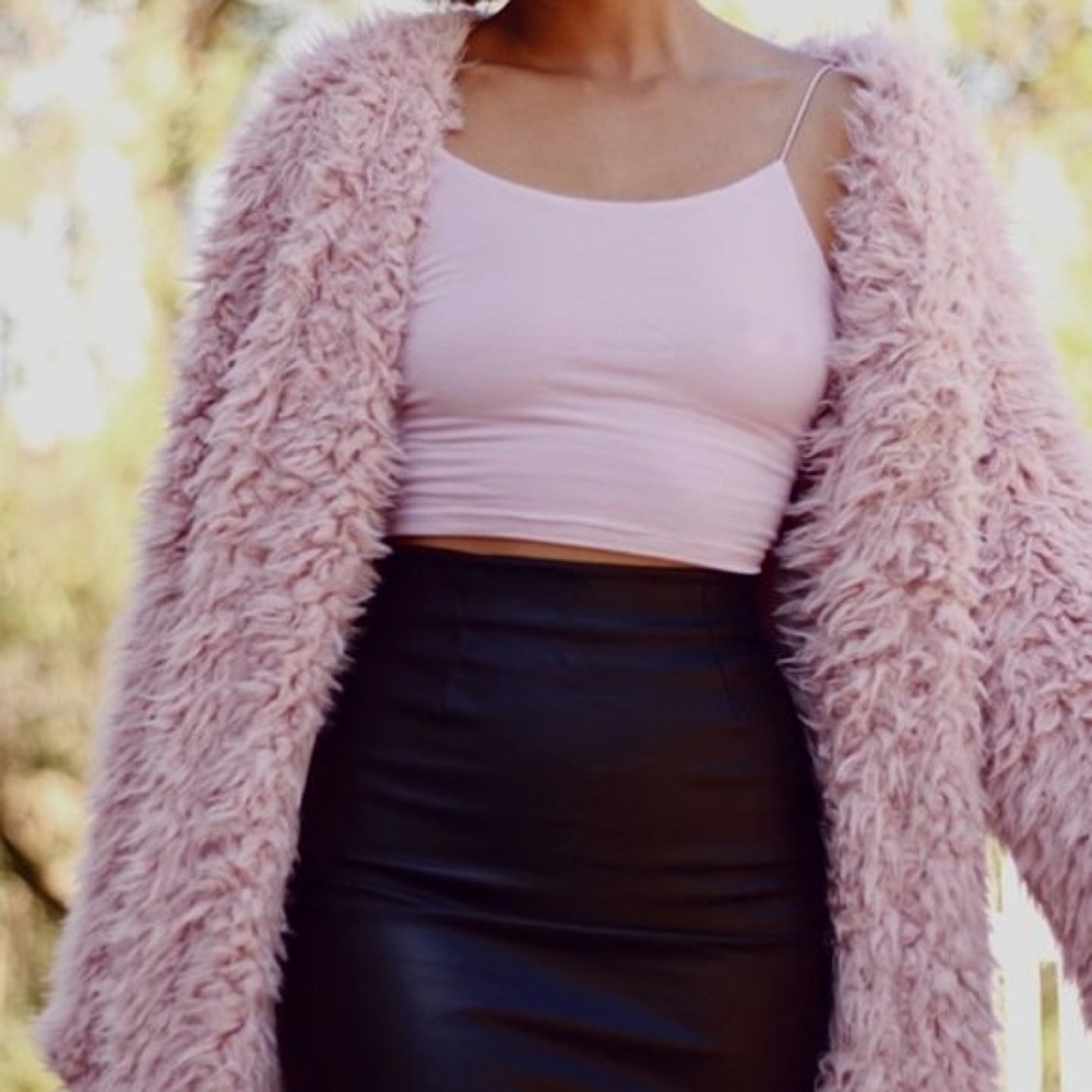 Pink oversized Open Front Fuzzy teddy Coat jacket - Picture 5 of 12